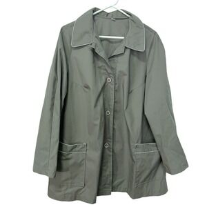 All Weather Coat 18 Grey Green Button Front Patch Pocket Utility Vintage 70s USA